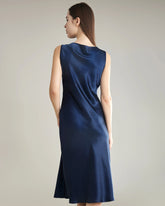 Robe en Soie avec Col Bénitier Asymétrique Navy